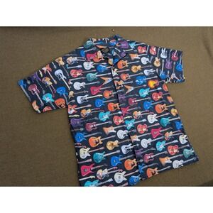 Vintage Gi Mens Large Hawaiian Guitar Hawaiian Button Shirt Dobro Rock pls read